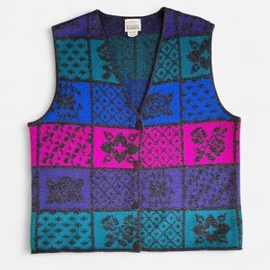 Vintage Classic Elements Multicolored Bright Floral Knit Sweater Vest M